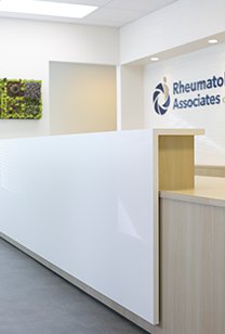 White glossy desk at reception area